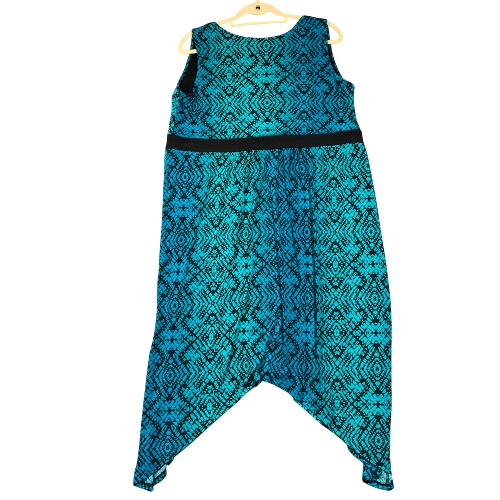 Catherines Maxi Dress Womens 0XWP 14/16WP Teal Black Tribal Handkerchief Hem Exc - Picture 7 of 7